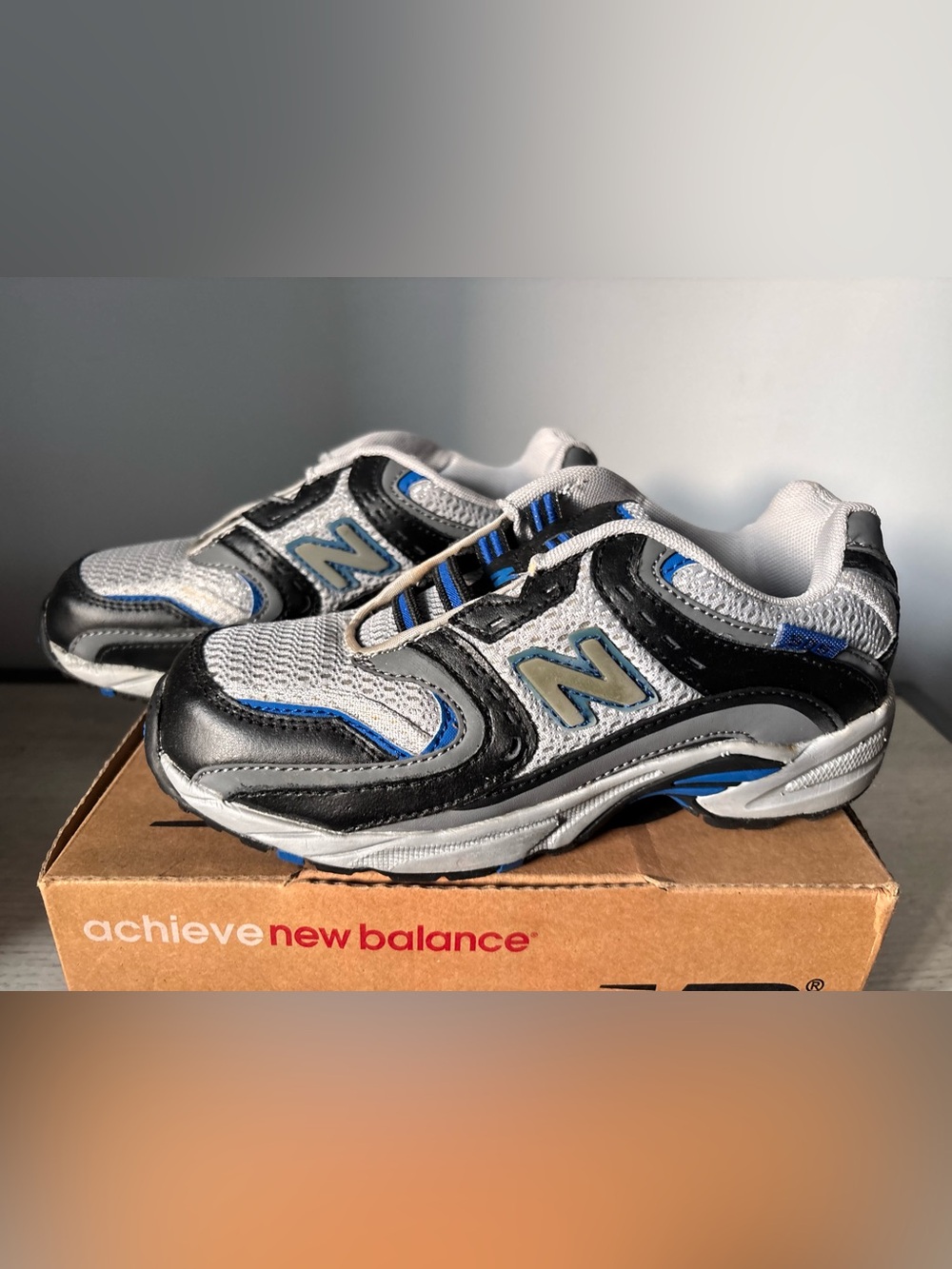 New Balance Kids Gray, Black & Blue Running Sneakers - Size 2, NEW!